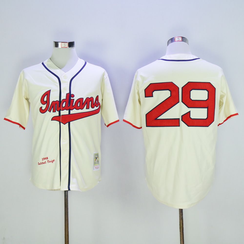 Men Cleveland Indians #29 Paige Cream Throwback MLB Jerseys